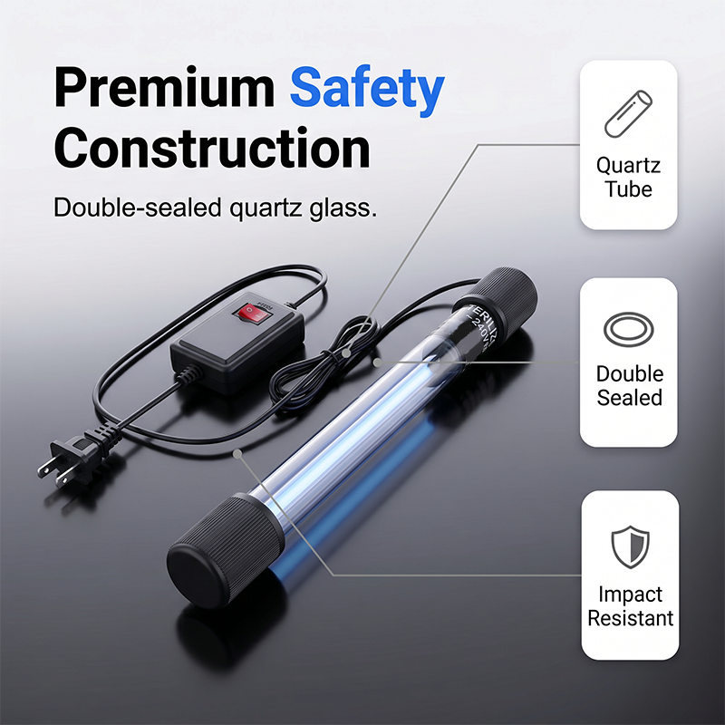 Branchez. Immergez. Clarifiez. Stérilisateur UV pour aquarium – 254 nm, quartz, 3-7 jours