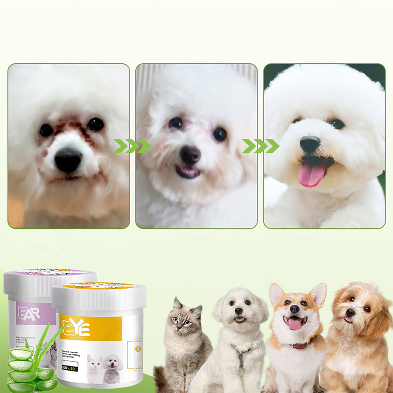 Surprise ! Garder votre ami à quatre pattes propre est essentiel ! Lingettes nettoyantes naturelles à base de plantes pour les yeux et les oreilles des animaux.