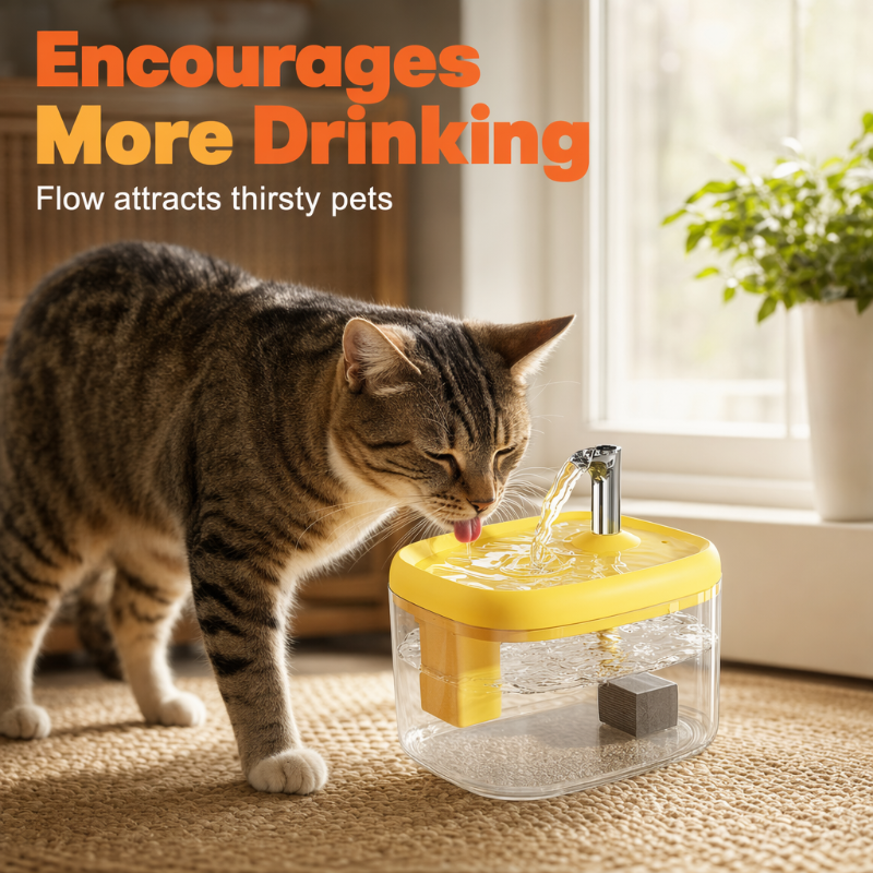 Distributeur d'eau silencieux pour animaux de compagnie avec bol en PET de qualité alimentaire Frais, coulant et parfait pour les buveurs exigeants