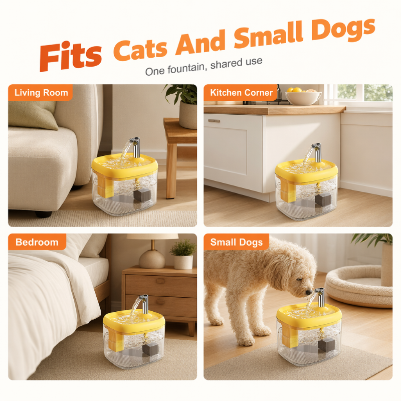 Distributeur d'eau silencieux pour animaux de compagnie avec bol en PET de qualité alimentaire Frais, coulant et parfait pour les buveurs exigeants