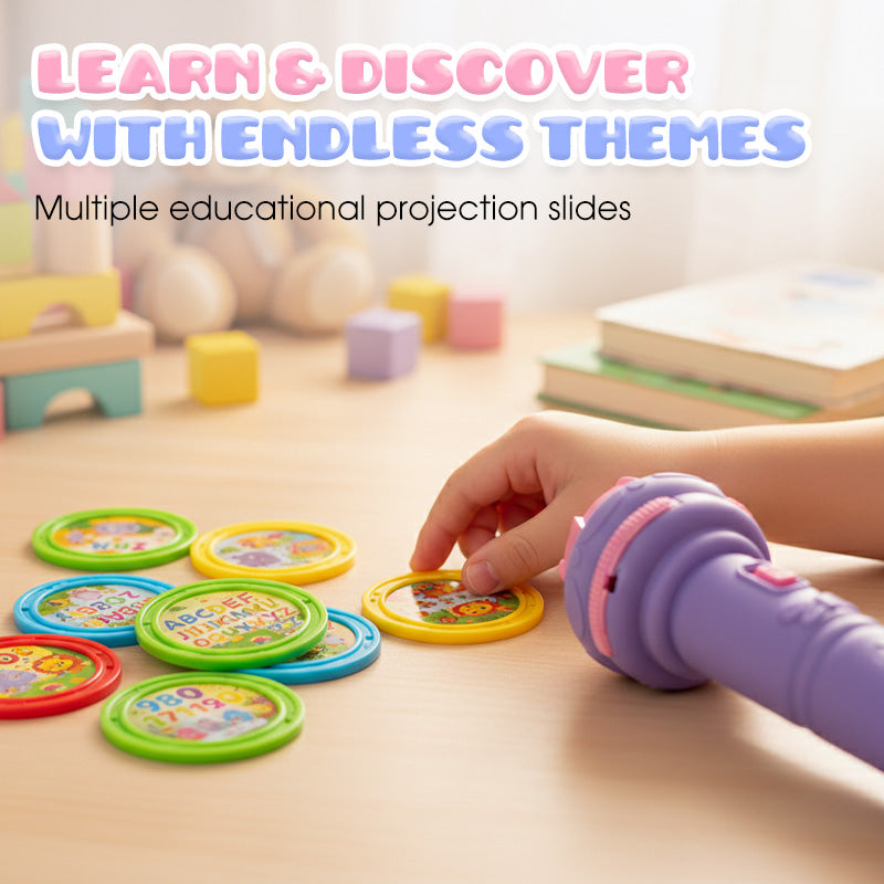 Lampe torche projecteur éducatif pour enfants Clic, projette et apprend – Une aventure nocturne de poche