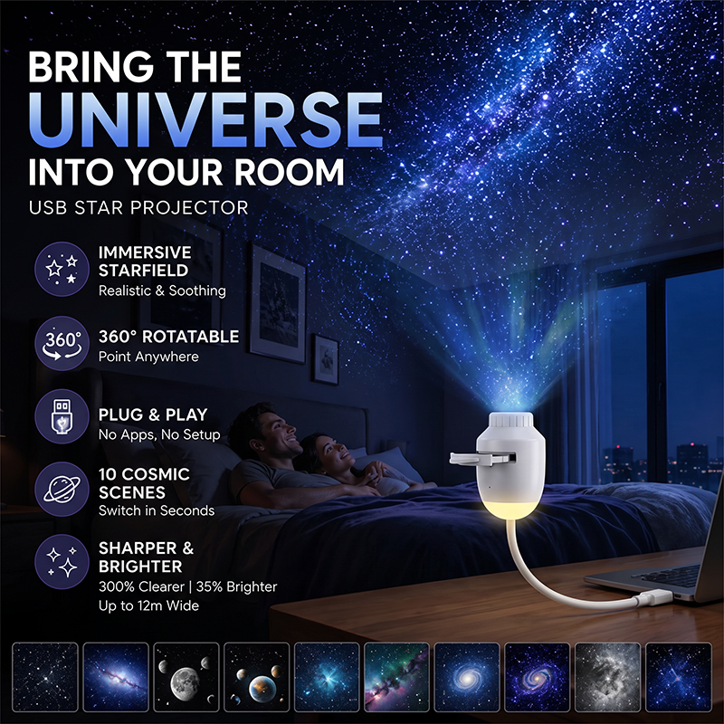 Veilleuse projecteur d'étoiles USB