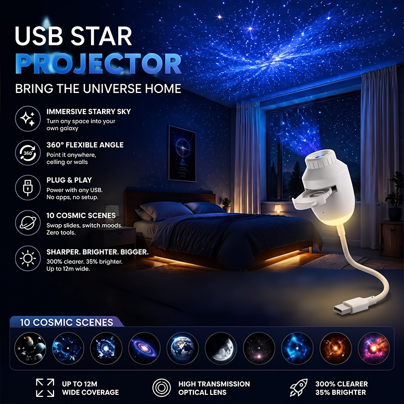Veilleuse projecteur d'étoiles USB