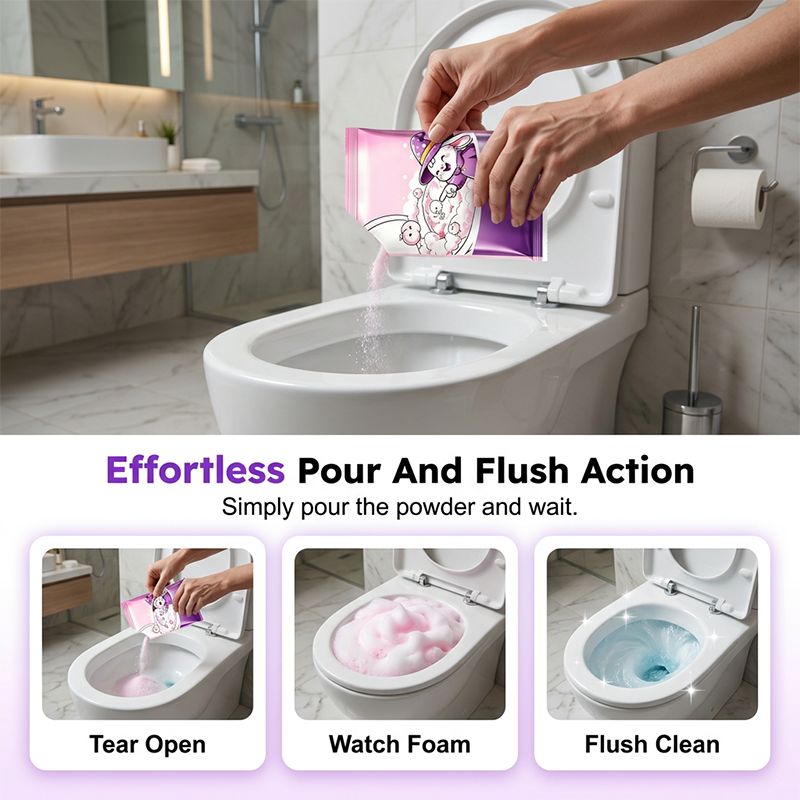 Poudre nettoyante moussante automatique pour cuvette de toilettes