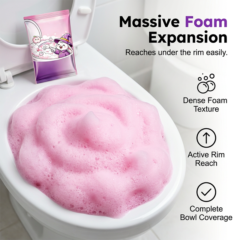 Poudre nettoyante moussante automatique pour cuvette de toilettes