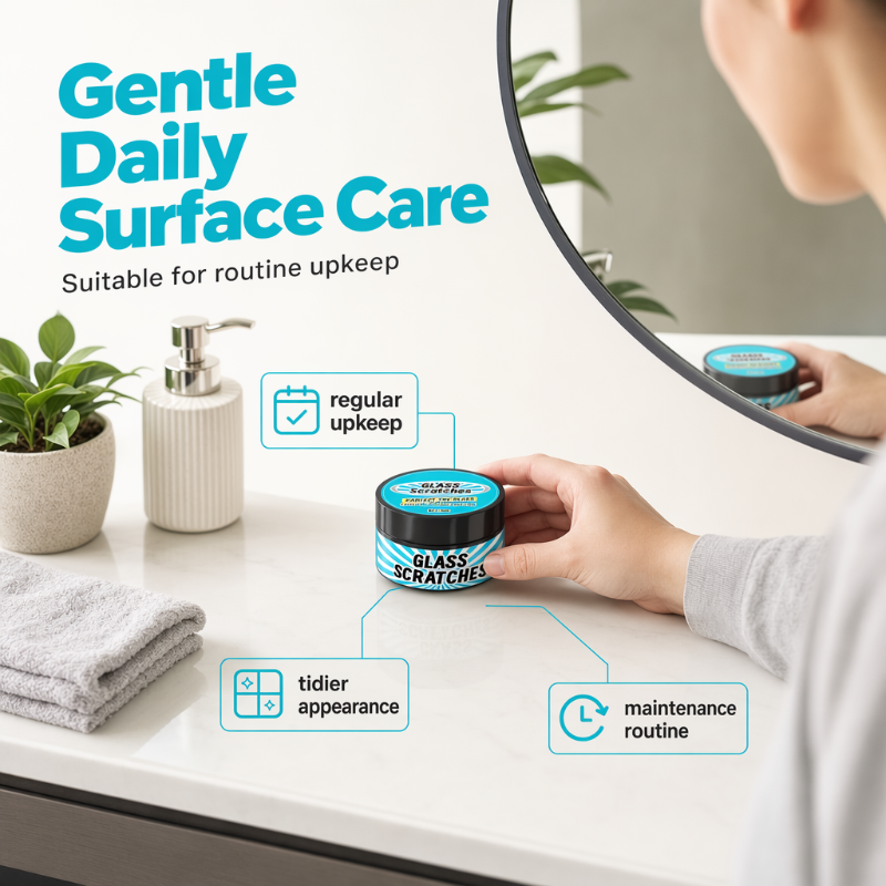 Pâte multi-usage pour la réparation des rayures sur le verre – 50 g, pour fenêtres, miroirs et vitres de voiture