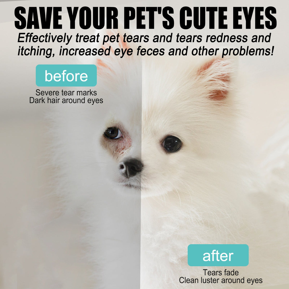 Nettoyant et gouttes pour les yeux des animaux de compagnie – Formule douce au pH équilibré, sans danger pour les chiens et les chats. Apaise les rougeurs, élimine les taches de larmes et la saleté quotidienne. Sans peroxyde !