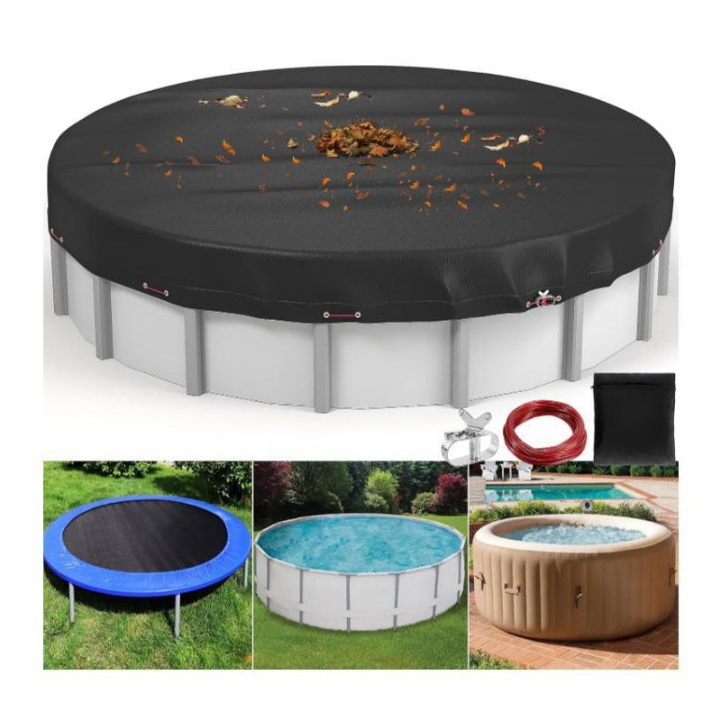 MAINTENANT ! Bâche de Piscine Ronde en Oxford 210D – Étanche, Résistante aux UV, Coupe-Vent avec Système à Cliquet – Convient aux Piscines Rondes de 5,49 m