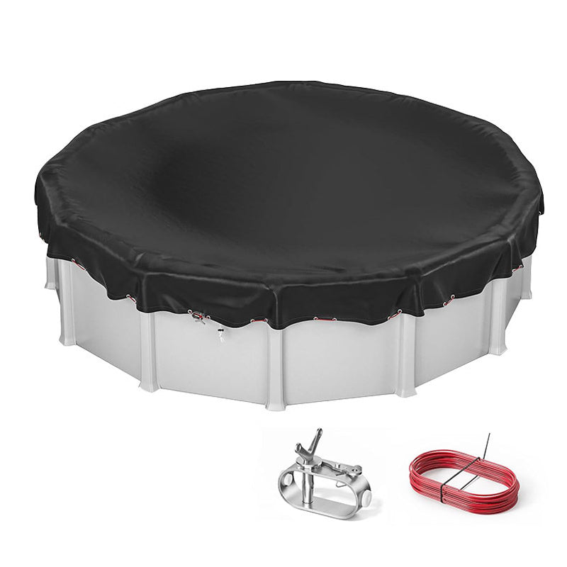 MAINTENANT ! Bâche de Piscine Ronde en Oxford 210D – Étanche, Résistante aux UV, Coupe-Vent avec Système à Cliquet – Convient aux Piscines Rondes de 5,49 m