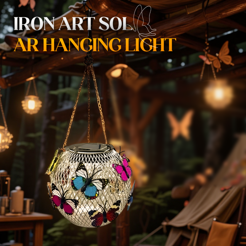 Lanterne solaire en fer avec motif papillon – résistante aux intempéries, lumineuse et décorative, idéale pour le jardin, la terrasse et le balcon