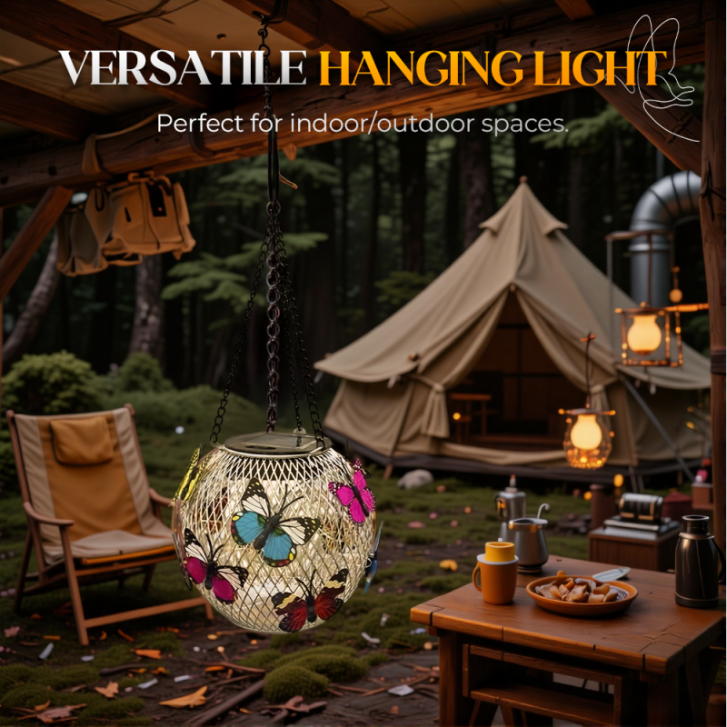 Lanterne solaire en fer avec motif papillon – résistante aux intempéries, lumineuse et décorative, idéale pour le jardin, la terrasse et le balcon
