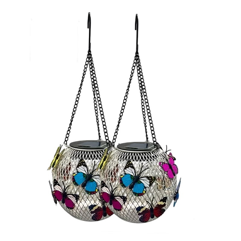 Lanterne solaire en fer avec motif papillon – résistante aux intempéries, lumineuse et décorative, idéale pour le jardin, la terrasse et le balcon