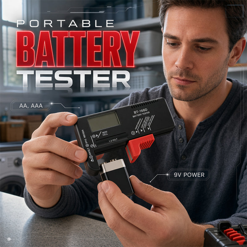 Testeur de batterie numérique 2026 – Grand écran LCD indiquant la puissance restante exacte. Compact et portable – testez avant de jeter !