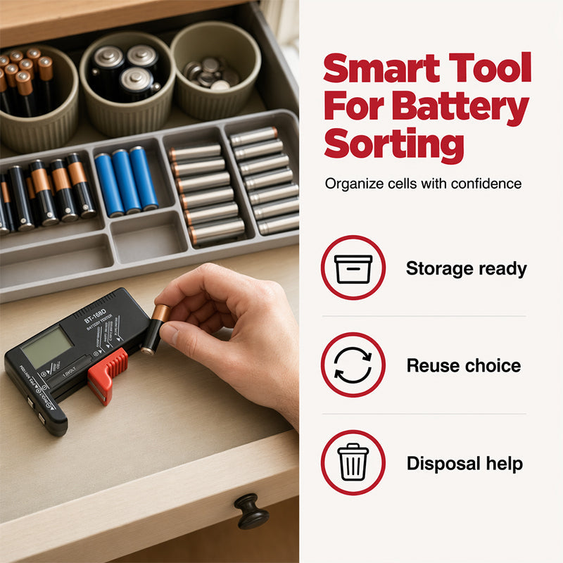 Testeur de batterie numérique 2026 – Grand écran LCD indiquant la puissance restante exacte. Compact et portable – testez avant de jeter !