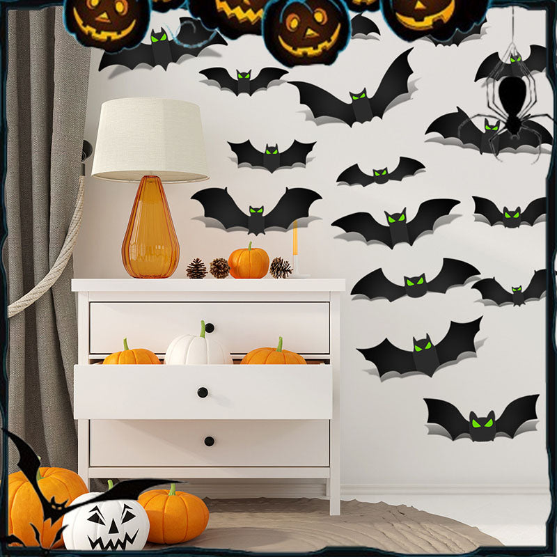 Lot d'autocollants décoratifs chauve-souris 3D Halloween