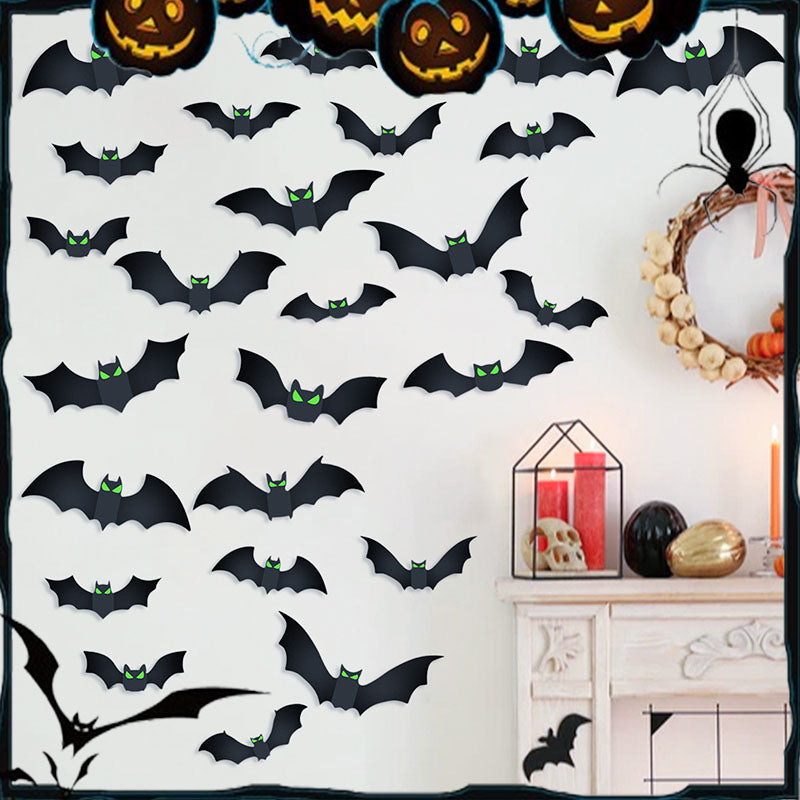 Lot d'autocollants décoratifs chauve-souris 3D Halloween