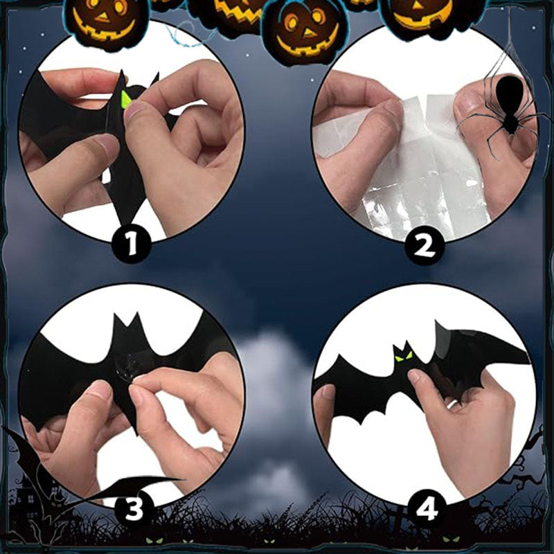 Lot d'autocollants décoratifs chauve-souris 3D Halloween