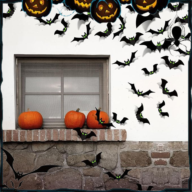 Lot d'autocollants décoratifs chauve-souris 3D Halloween