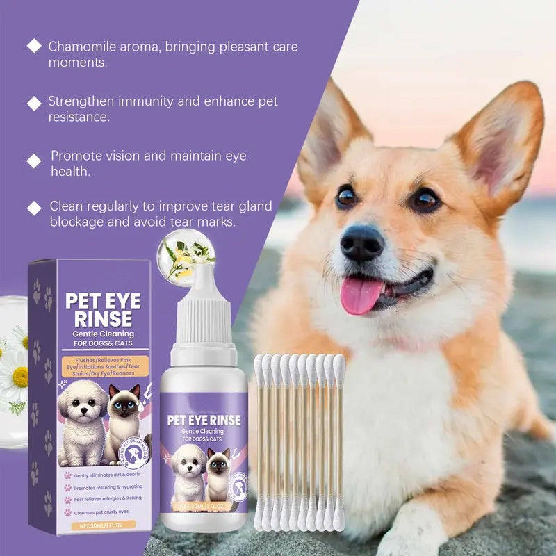 Rince-œil Doux pour Chiens et Chats – Sans Alcool, Élimine les Débris, 150 ml