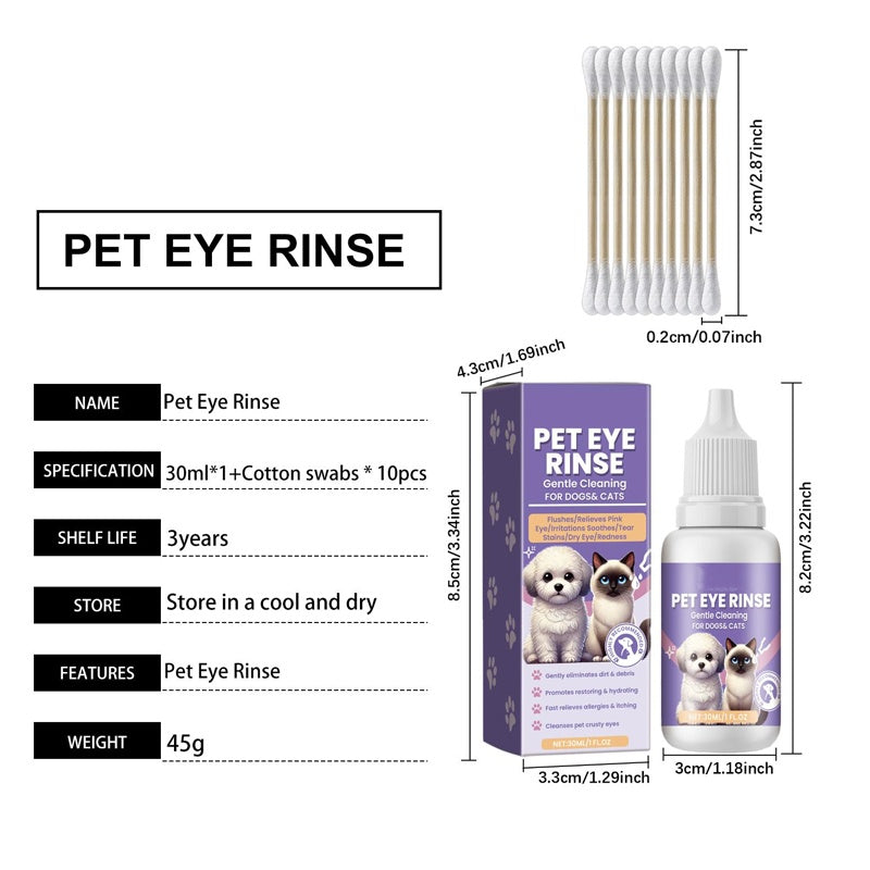 Rince-œil Doux pour Chiens et Chats – Sans Alcool, Élimine les Débris, 150 ml