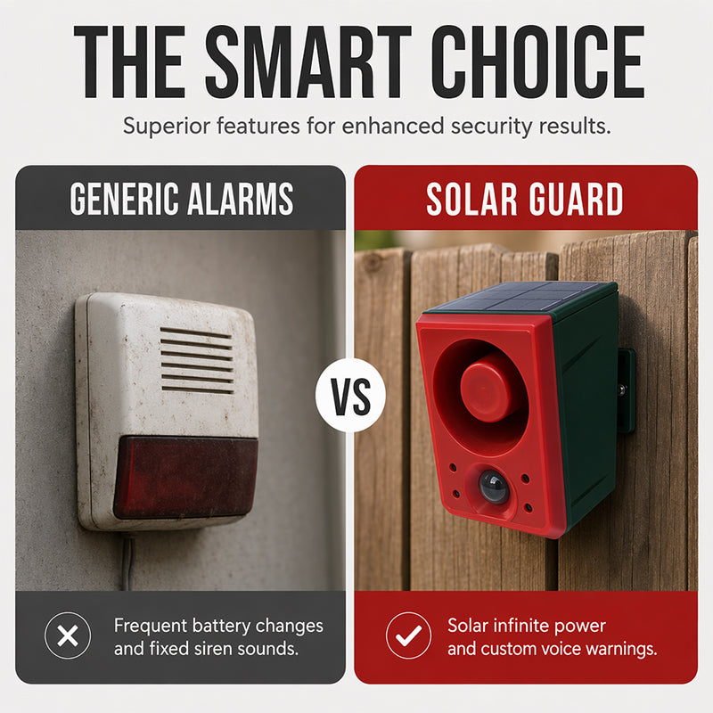 Lampe Solaire de Sécurité avec Alarme de Mouvement – Lumière Puissante + Sirène Forte, Sans Fil, Résistante aux Intempéries !