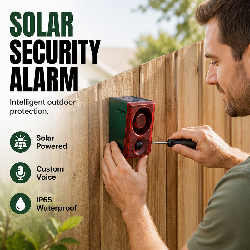 Lampe Solaire de Sécurité avec Alarme de Mouvement – Lumière Puissante + Sirène Forte, Sans Fil, Résistante aux Intempéries !
