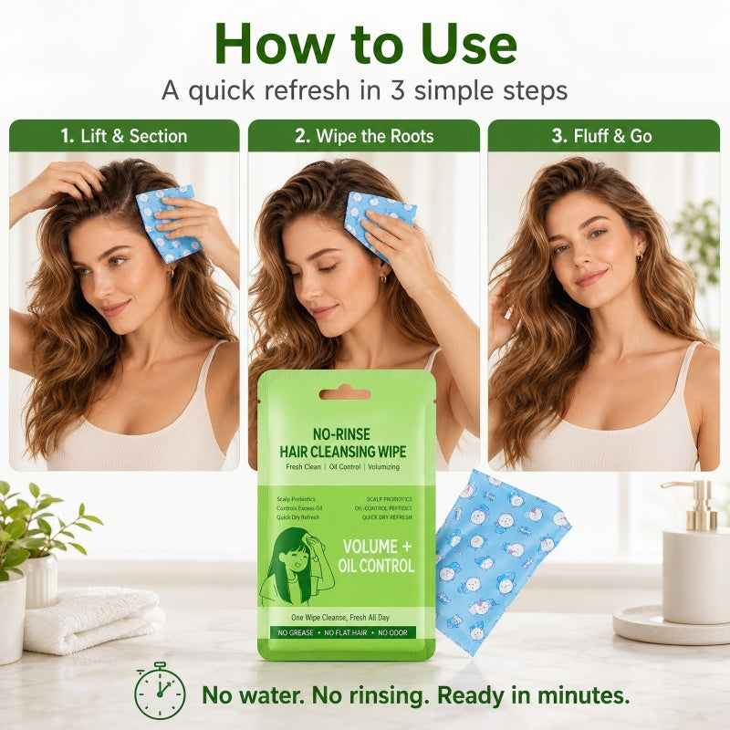 Lingettes nettoyantes pour cheveux sans rinçage portables