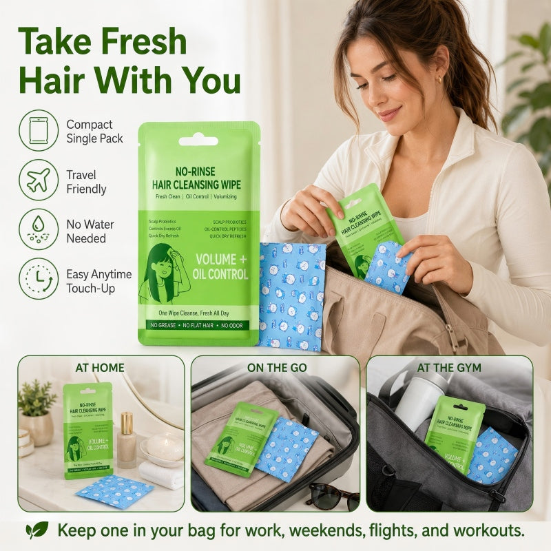 Lingettes nettoyantes pour cheveux sans rinçage portables