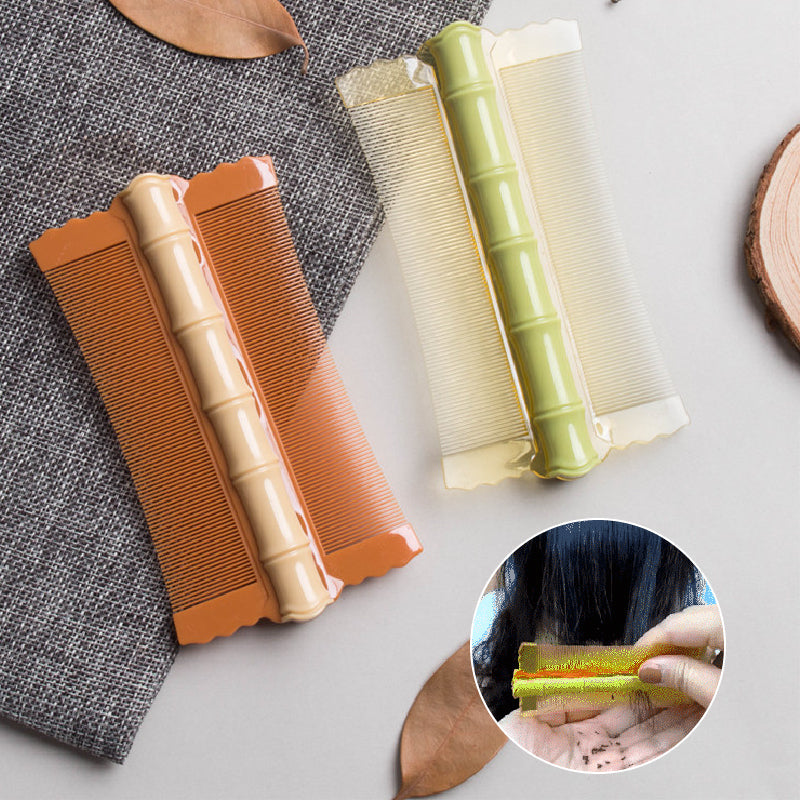 Peigne coiffant double-face en bambou à dents fines | Élimine les poux et les pellicules | Prise ergonomique | Pour tous types de cheveux | Pour adultes, enfants et animaux de compagnie