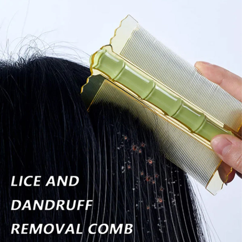 Peigne coiffant double-face en bambou à dents fines | Élimine les poux et les pellicules | Prise ergonomique | Pour tous types de cheveux | Pour adultes, enfants et animaux de compagnie