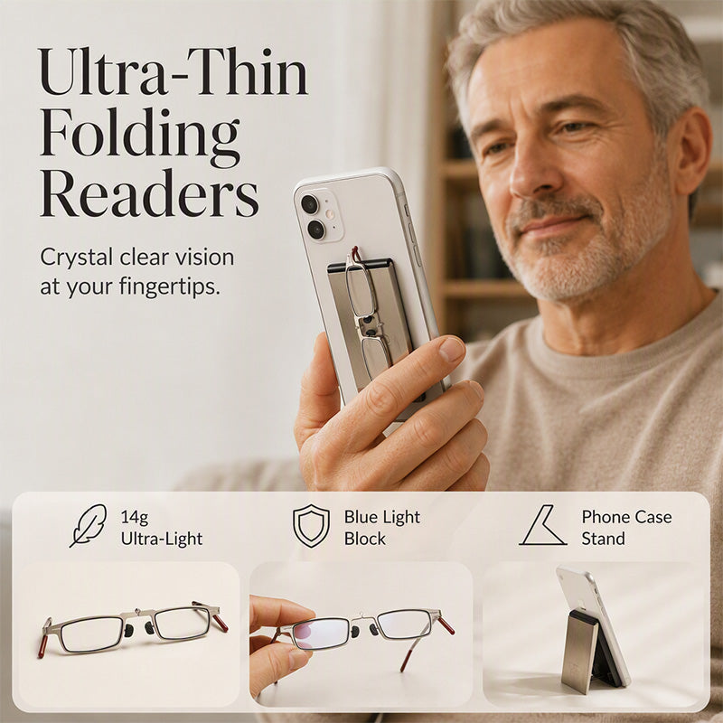 Lunettes de lecture pliables ultra-fines avec étui pour téléphone et support intégrés