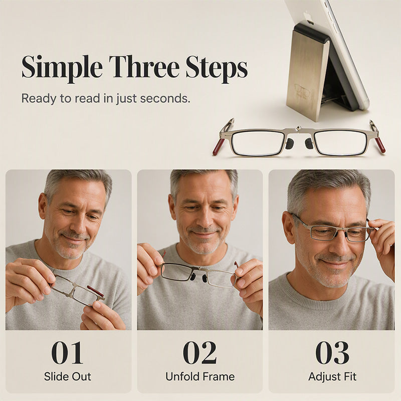 Lunettes de lecture pliables ultra-fines avec étui pour téléphone et support intégrés