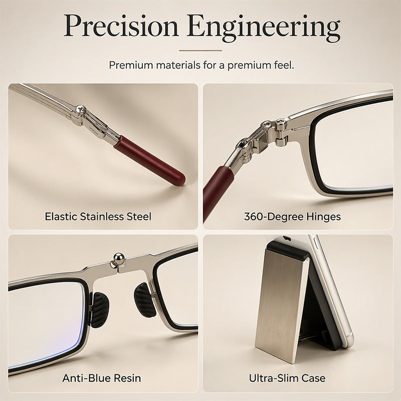 Lunettes de lecture pliables ultra-fines avec étui pour téléphone et support intégrés