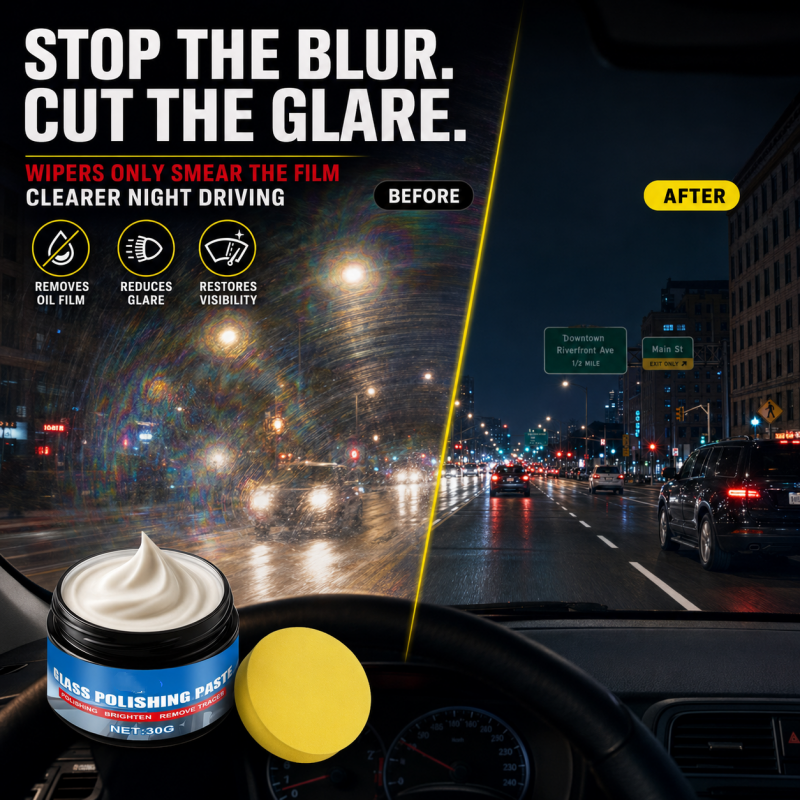 Nettoyant pour vitres de voiture ¨C Élimine les reflets et les traces d'essuie-glace, repousse la pluie, fonctionne sur toutes les surfaces vitrées ¨C Éponge incluse !