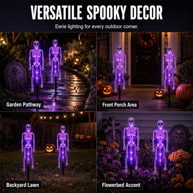 Pour Halloween ! Les meilleures décorations pour une ambiance de fantômes effrayante ! Lampes solaires squelette à piquet – Phosphorescentes, à énergie solaire, faciles à installer. Idéal pour