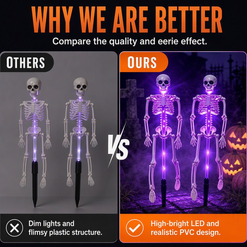 Pour Halloween ! Les meilleures décorations pour une ambiance de fantômes effrayante ! Lampes solaires squelette à piquet – Phosphorescentes, à énergie solaire, faciles à installer. Idéal pour