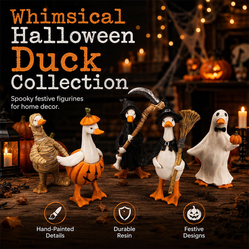 DÉCO D'HALLOWEEN ENNUYANTE ? Ensemble de canards effrayants – Peints à la main, 5 personnages, résistants aux intempéries – Pour étagères, bureaux et extérieur !