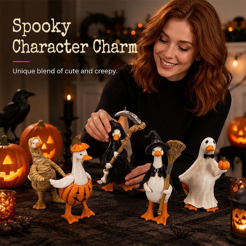 DÉCO D'HALLOWEEN ENNUYANTE ? Ensemble de canards effrayants – Peints à la main, 5 personnages, résistants aux intempéries – Pour étagères, bureaux et extérieur !