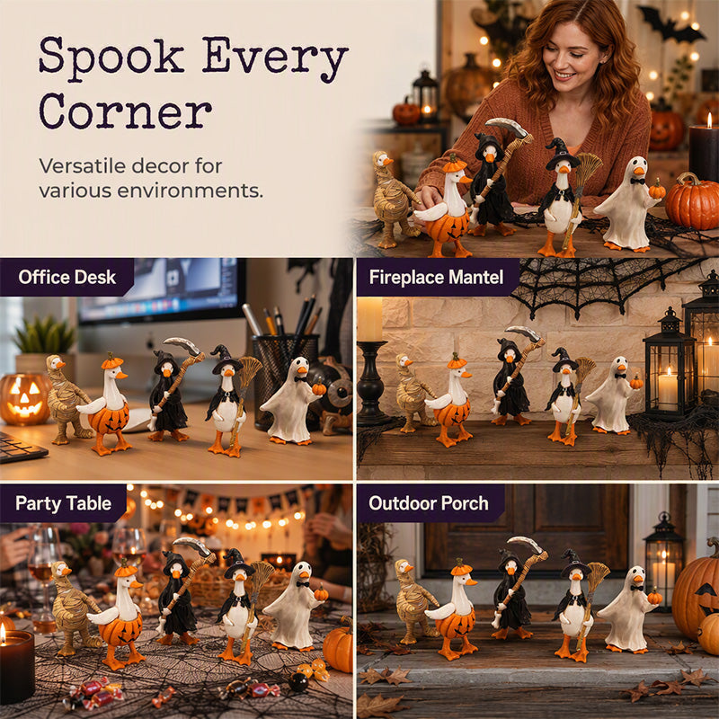 DÉCO D'HALLOWEEN ENNUYANTE ? Ensemble de canards effrayants – Peints à la main, 5 personnages, résistants aux intempéries – Pour étagères, bureaux et extérieur !