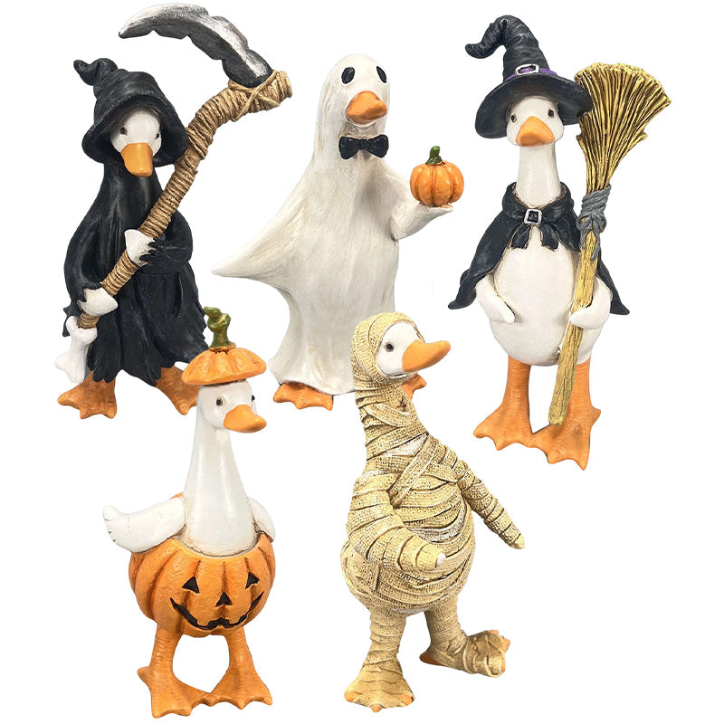 DÉCO D'HALLOWEEN ENNUYANTE ? Ensemble de canards effrayants – Peints à la main, 5 personnages, résistants aux intempéries – Pour étagères, bureaux et extérieur !