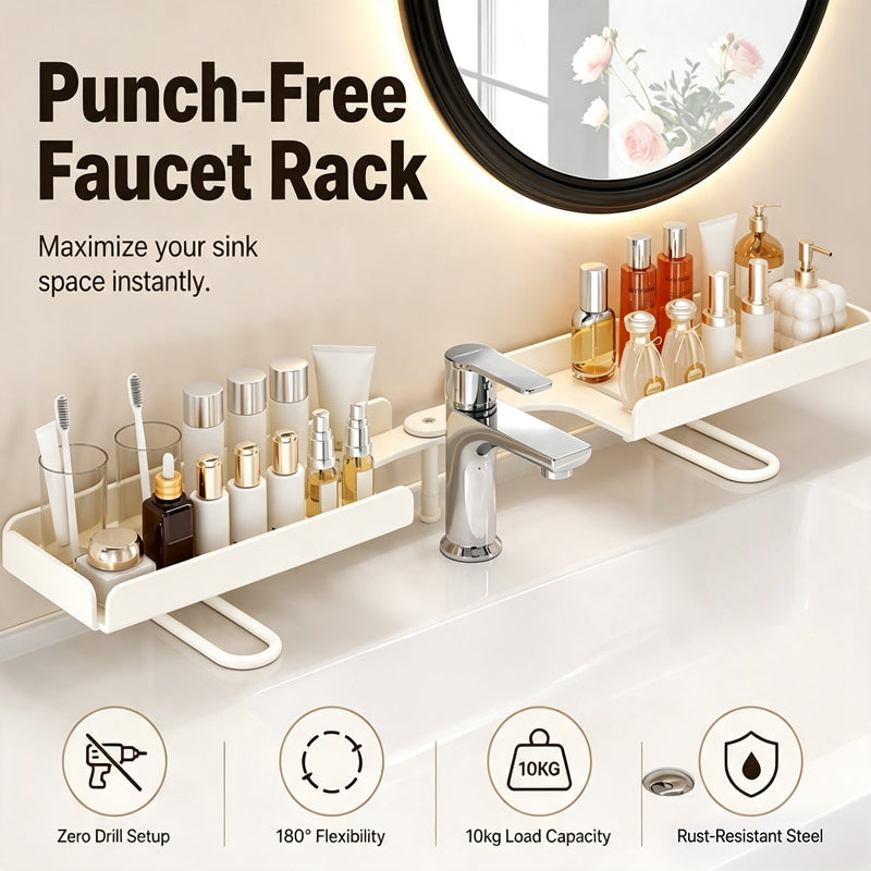 Étagère de rangement pliable en acier 2026 : une étagère sans perçage pouvant être installée au-dessus d'un robinet, dotée de supports réglables pour une installation facile.