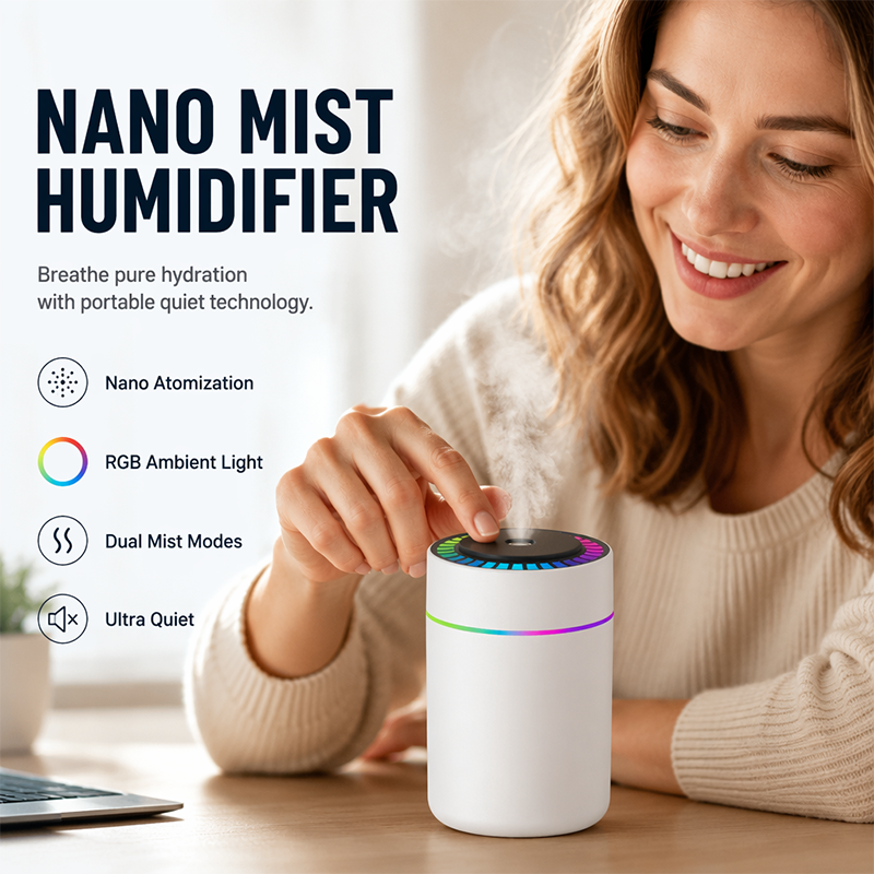 Mini humidificateur d'air USB avec lumière colorée pour chambre et voiture