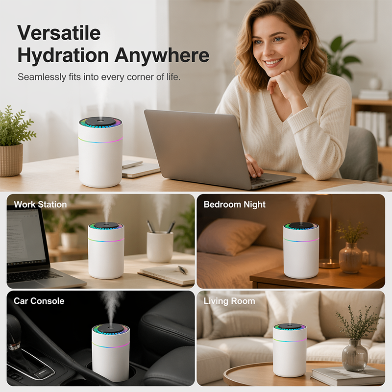 Mini humidificateur d'air USB avec lumière colorée pour chambre et voiture