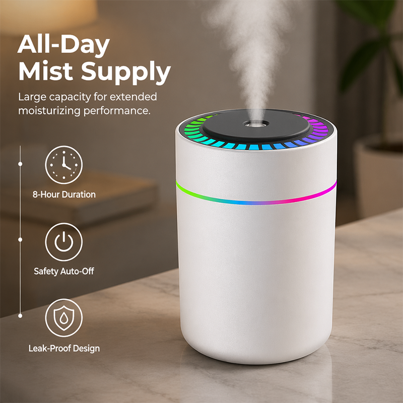 Mini humidificateur d'air USB avec lumière colorée pour chambre et voiture