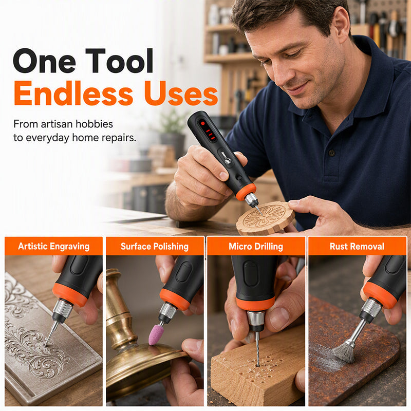 Mini-outil rotatif sans fil – Vitesse variable, rechargeable par USB, avec accessoires, pour les petites tâches de bricolage