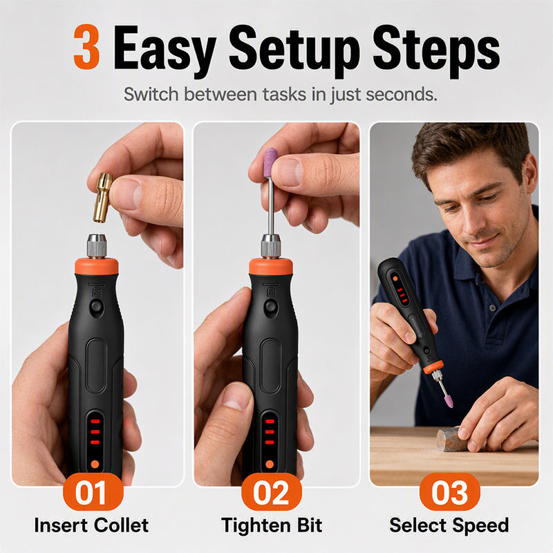 Mini-outil rotatif sans fil – Vitesse variable, rechargeable par USB, avec accessoires, pour les petites tâches de bricolage