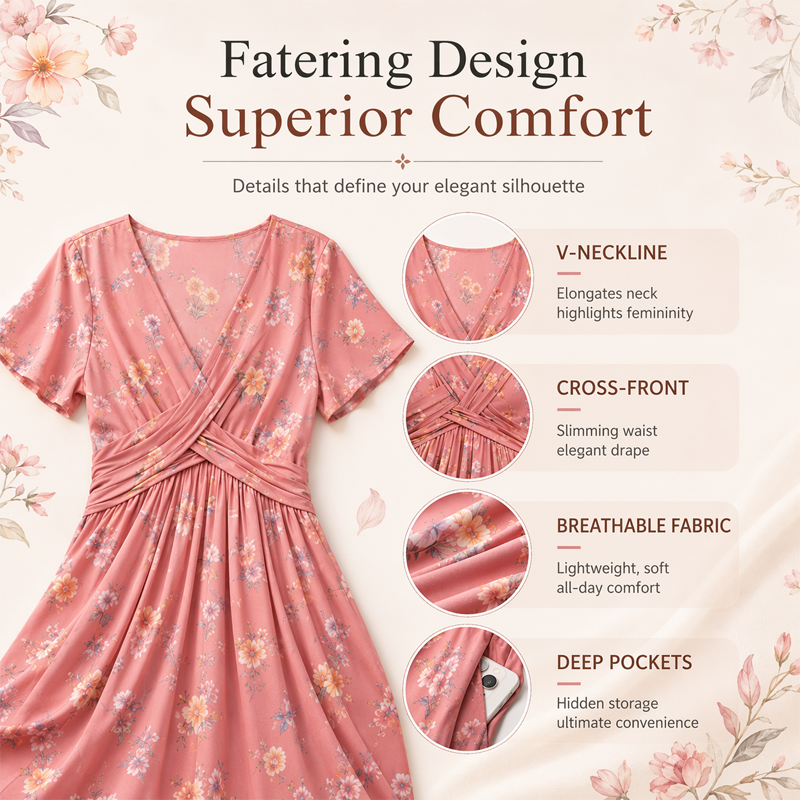 Robe à fleurs à col en V pour femme avec taille torsadée