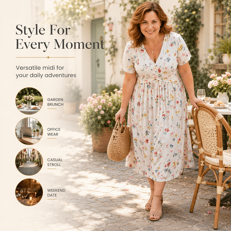 Robe à fleurs à col en V pour femme avec taille torsadée