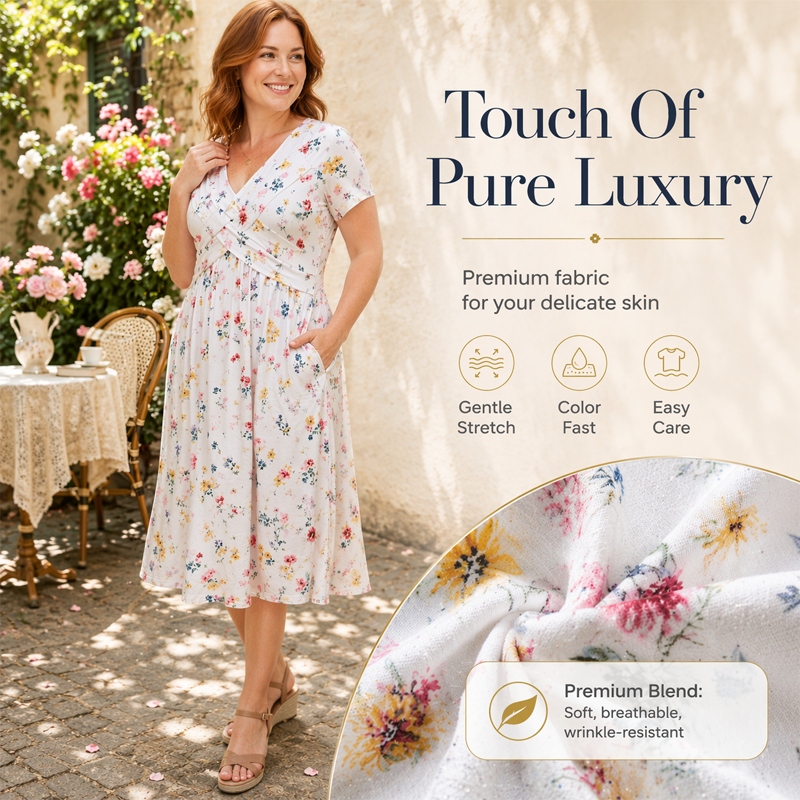 Robe à fleurs à col en V pour femme avec taille torsadée