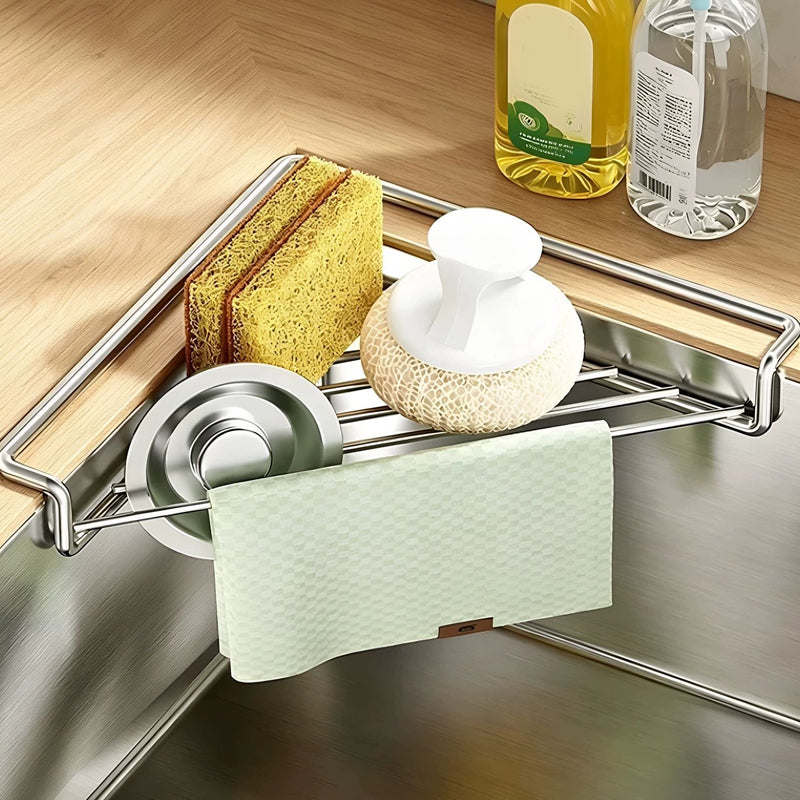 Fini les éponges visqueuses – Étagère d'angle en acier inoxydable avec plateau à drainage rapide. Garde les comptoirs au sec. Stock aux États-Unis.